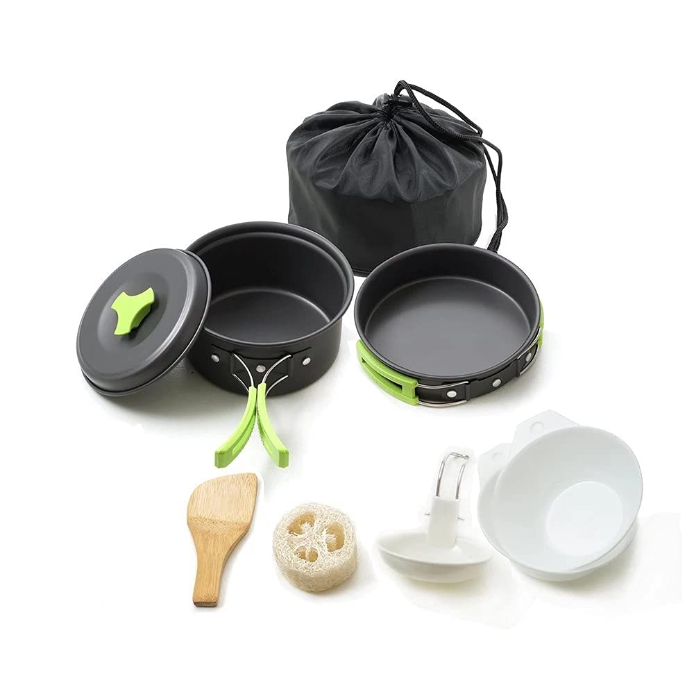 Set Pentole Da Campeggio In Alluminio Antiaderente Per 2-3 Persone: Pentola, Padella, Ciotole E Accessori, Custodia In Nylon Inclusa