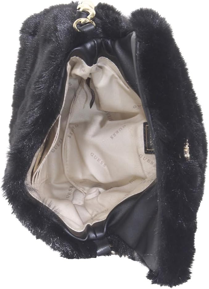 GUESS Women's Giselda Convertible Crossbody Flap Handbag Faux Fur Black - Image 5