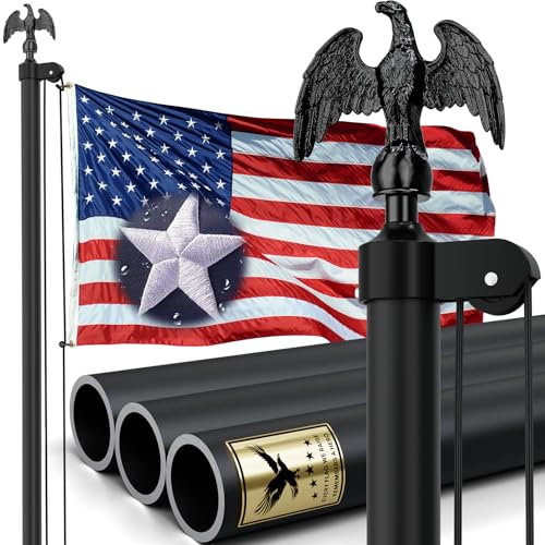 IIOPE 25FT Heavy Duty Flag Pole, 11 Gauge & 2-1/2'' Bottom Tube Aluminum | Complete Residential Flagpole Kit – USA Flag,Eagle Top & All Hardware to Fly Two Flags – Ideal for Patriotic Displays & Gifts by IIOPE - Used condition - US$155.92