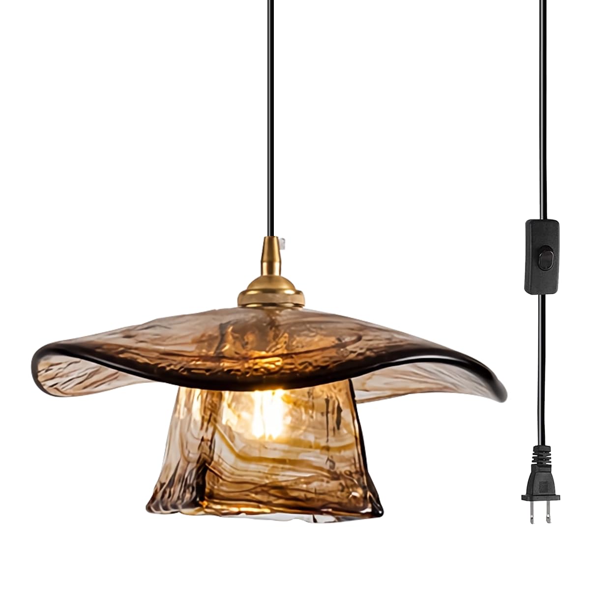 Plug in Pendant Light Fixtures, Amber Glass Shade