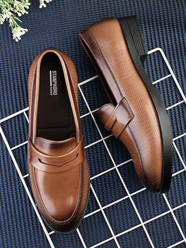 Image of STANPHORD Mens Loafers Men Black Solid Leatherette Formal Slip on Durable Moccasins Penny Loafers Shoes Without Laces