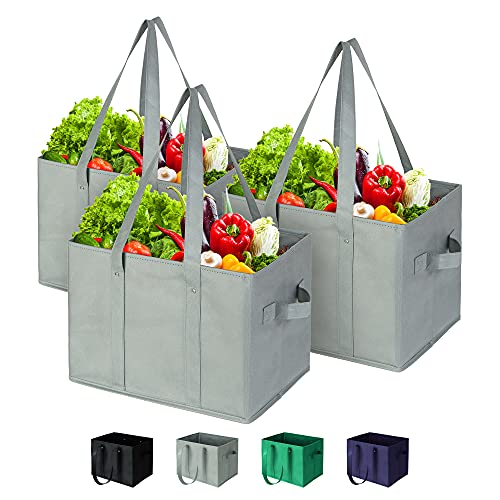 Chueng Reusable Grocery Bags Heavy Duty Shopping Tote Bag, Gray, Large, 3 Pack #TOP21