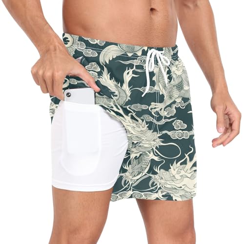 Chinese Dragon Flying Men's Swim Trunks with Liner Quick Dry Beach Shorts Swimwear Bathing Suit S-XXL4