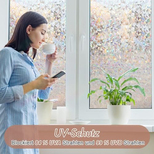 Image of Haton Window Privacy Film, Stained Glass Rainbow Film, 17.5 inch x 78.7 inch | Decorative Window Clings, Static Cling Removable Renter-Friendly, UV Sun Blocking Heat Control Stickers for Home Doors