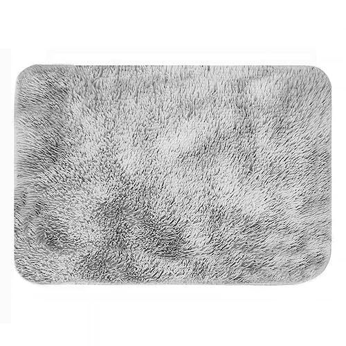 ConCus-T Fluffy Grey Bath Mat Area Rug for Girls Boys Bedroom Shag Faux Fur Fluffy Gray Rug Cute Furry Mat for Tub Living Room Light Grey