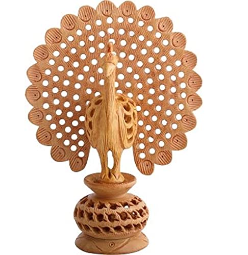 JaipurCrafts Wood Dancing Peacock Birds 5 in Showpiece (Multicolour, Standard)