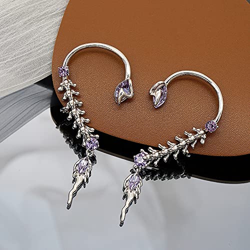 Ear Cuff Earrings For Women Non-Piercing Wheat Amethyst Liquid Metal Dangling Aesthetic Punk Kpop Goth Leaves Ear Clip On Cuff Wrap Crawler Earrings For Egirl Non Pierced Jewelry (Silver) #TOP2