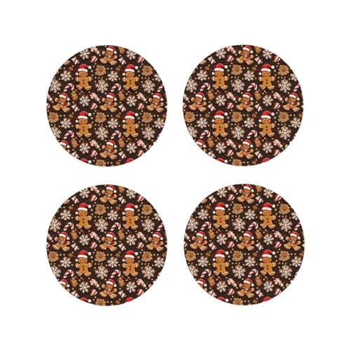 Set di 4 sottobicchieri natalizi con stampa di omino di pan di zenzero, sottobicchieri per protezione da tavolo, adatti per tipi di tazze, sottobicchieri divertenti per soggiorno, decorazione per la