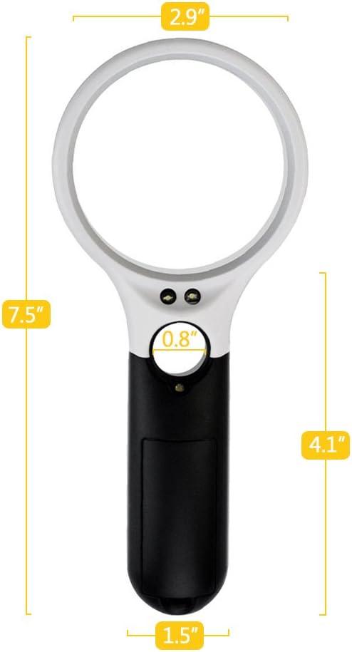 obmwang 3 LED Light 3X 45x Handheld Magnifier Illuminated Reading Magnifying Glass Lens Jewelry Loupe Ideal for Reading, Crafts, Hobby, Black and White Stitching