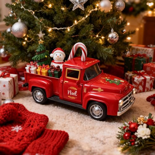 Weihnachtsdeko Kaminkonsole 31 Weihnachtsdekor, Vintage Rot Metall Truck mit Mini-Weihnachtsbaum,...