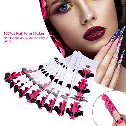 Tvoip 100Pcs/Pack Nail Forms Extension Tips Guide Extension French DIY Tool Acrylic UV Gel Nail Art Tools Builder Sticker Sculpting (Fish)
