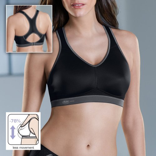 Anita Women's T-Back Power Sport Bra, Black/Anthracite, 40B