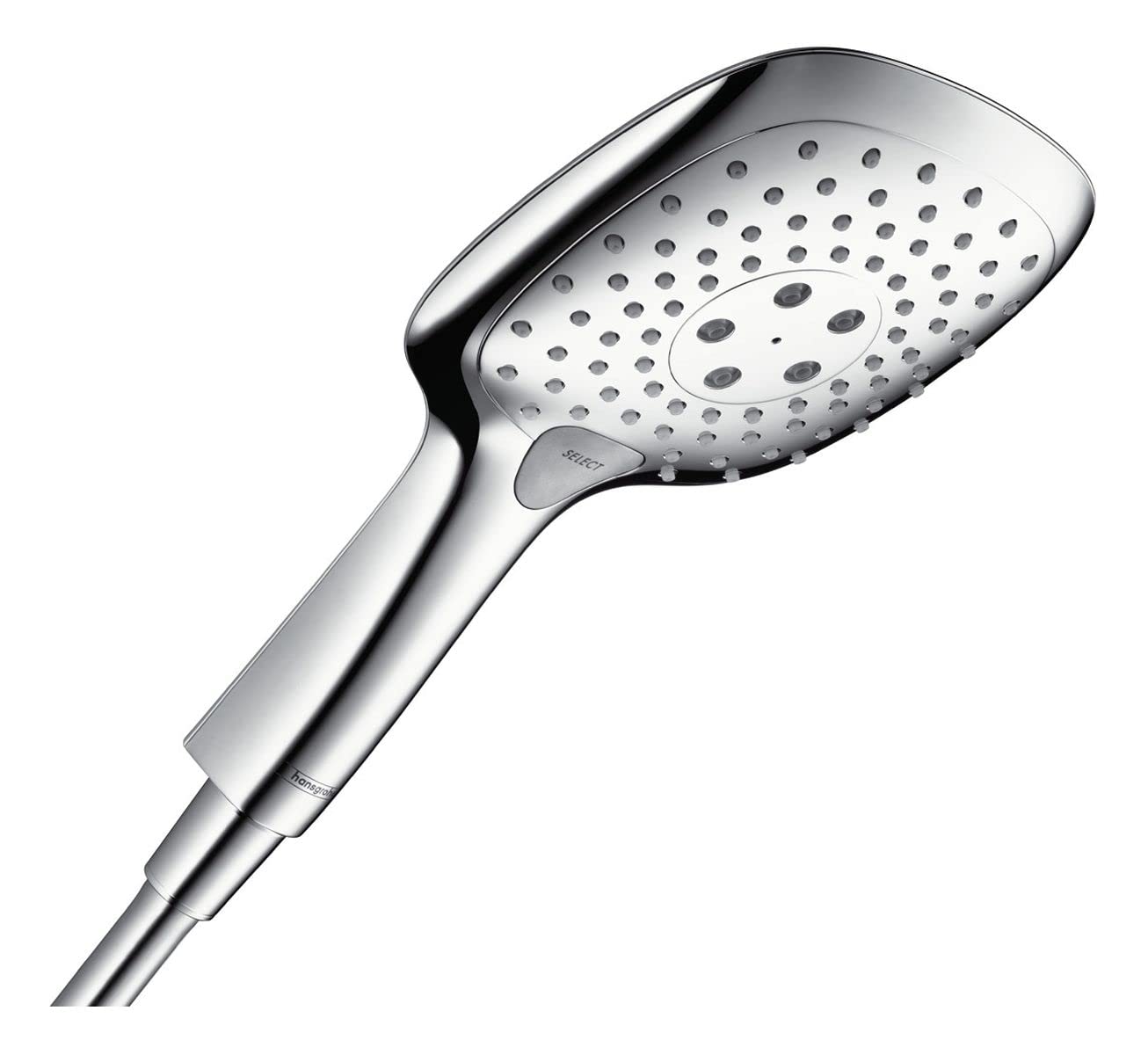 Raindance Select E - shower head, hand shower square (150 x 150 mm) with 3 sprays, with anti-limescale function, chrome, 26550000