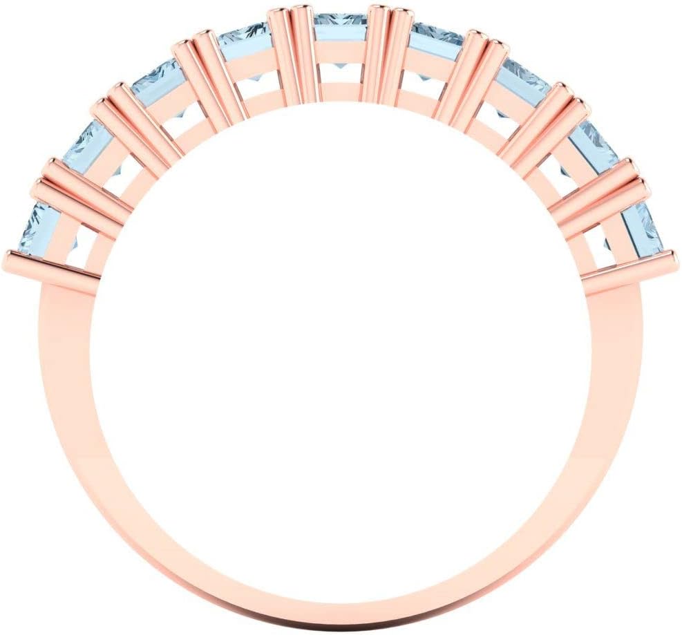 Clara Pucci 14K Rose Gold Wedding Band for Women | Stacking Classic Comfort Fit | Engagement Bridal Jewelry | 2.61 TCW Emerald Cut Natural Sky Blue Topaz (5X3mm)