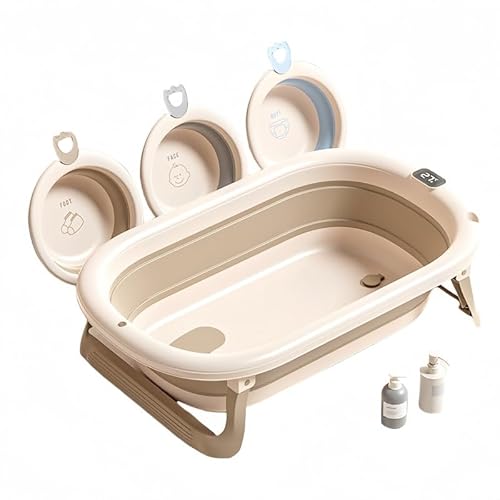 HIYOKU ベビーバス 折り畳み式 スマート 滑り止め 温度表示付き 折りたたみ 大容量45L 湯温計付 沐浴ネット&浮きパッド付属 新生児から幼児まで長く使える 収納楽々 沐浴 浴室用 バスタブ 赤ちゃん お風呂 0~18カ月頃 18 ヶ月以上 (火山