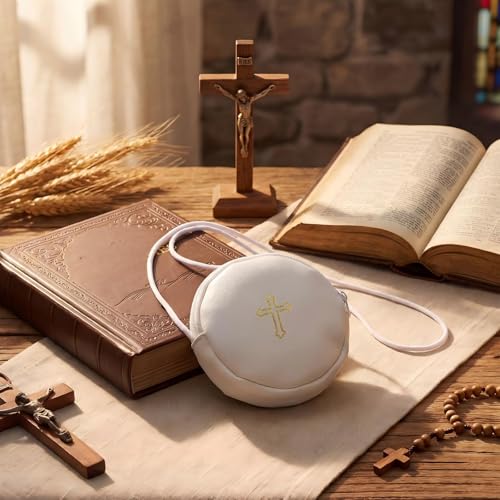 Image of Leather Communion Burse for Pyx, Catholic Pyx Case with Strap for Communion Host Priests Deacons Gifts