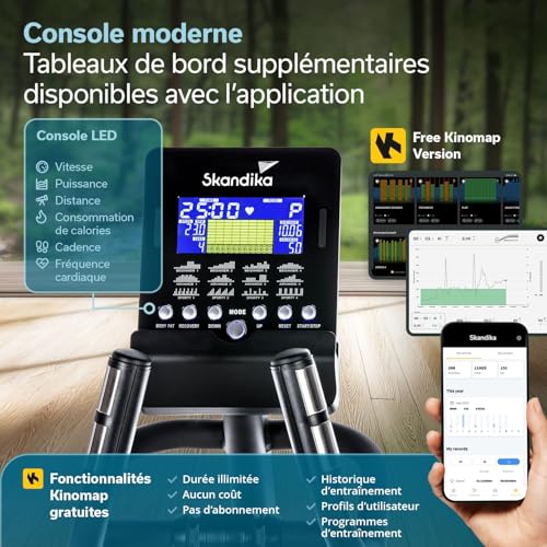 Skandika Vélo elliptique Carbon Champ, Vélo elliptique Pliable, 32 Niveaux de Résistance, 19 Programmes, Frein Magnétique, Écran LED, Bluetooth, Kinomap, Masse d'inertie 24KG, Max 150KG – Image 5