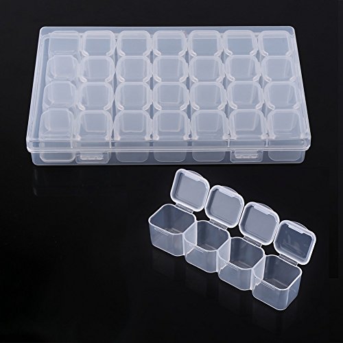 Image of Oumefar Clear Plastic Box, 28 Slots Box Adjustable Tablet Container Jewelry Storage Organizer Box 17.5x10.8x2.7cm