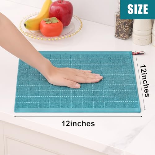 Image of Homaxy 100% Cotton Terry Kitchen Dish Cloths, 8 Pack, Lake Blue