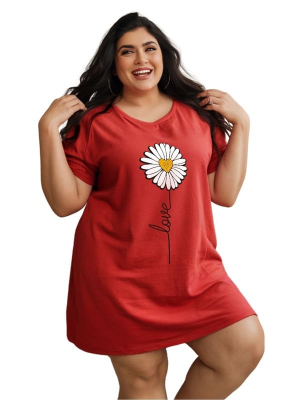 Women’s Cotton Nighty | Printed Knee Length Nighty | Short Sleeve Nighty | Short Nightdress | Long T-Shirt | Regular Fit Night Gown | Nightwear | Sleepwear & Casual Wear Nighty