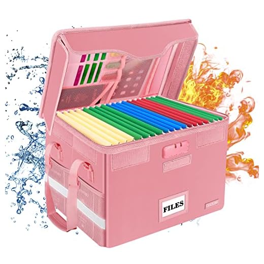 DocSafe File Box Fireproof Document Box with Lock,File Storage Organizer Box with Insert Pockets,Collapsible Portable File Box Home Office File Cabinet with Handle for Hanging Letter/Legal Folder,Pink