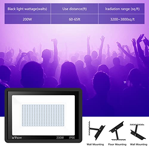 Image of XYCN 3 Pack 200W LED Flood Black Lights,Outdoor Flood Blacklight Light with Plug, IP66 Waterproof forGlow in The Dark, Dance Party, Stage Lighting, Body Paint, Fluorescent Poster, Neon Glow