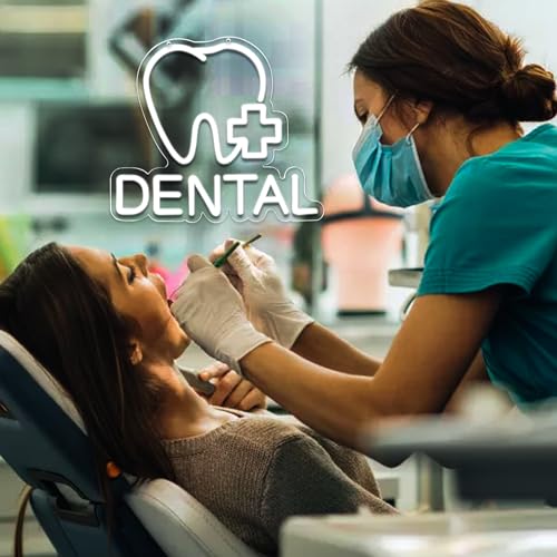 Image of Dental Neon Signs for Wall Decor Neon Lights for Bedroom Led Business Signs Suitable for Dental Clinic Christmas Gift Led Art Wall Hanging Decorative 5V Power Adapter, 12.2 * 14 Inch(White)