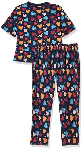 Image of T2F Girls Cotton Printed Oversized Fit Crop Top and Pant Pajama Set