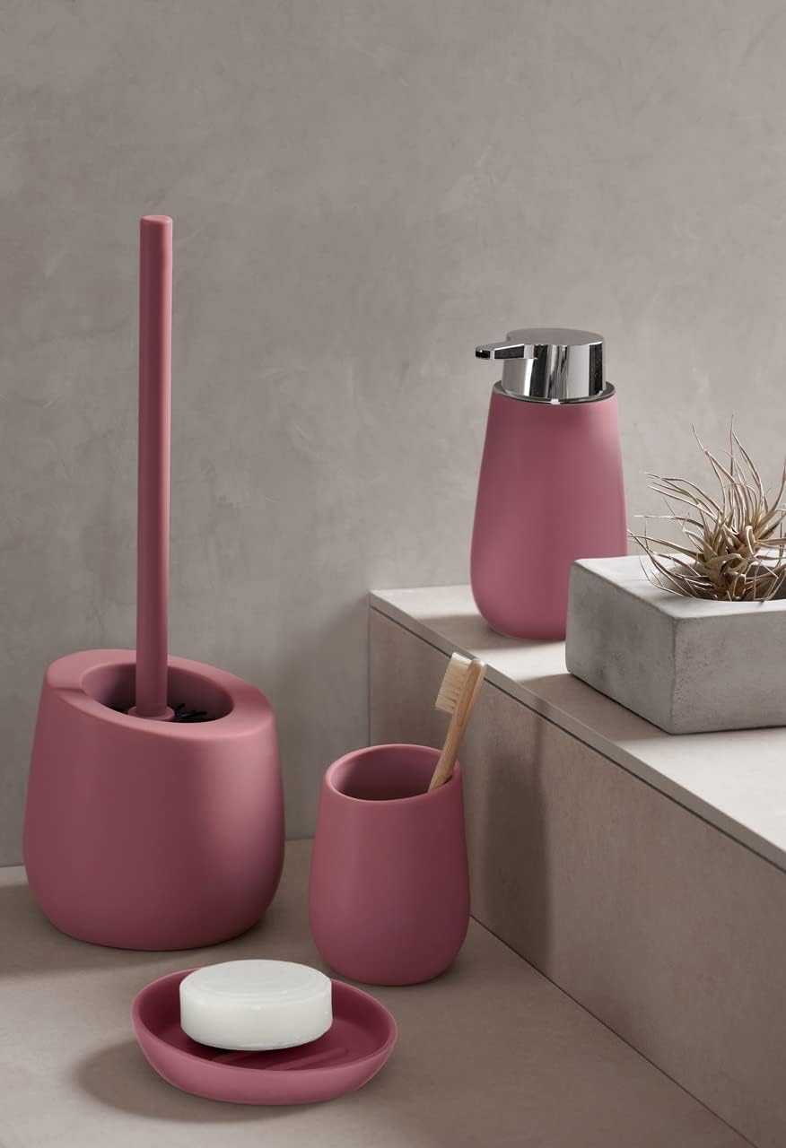 WENKO Badi Toothbrush Holder, Drinking Cup Made Ceramic with Matt Surface for Toothbrush and Toothpaste, Ideal for Bathrooms and Guest Toilets, Diameter 8 × 11 cm, Dusky Pink