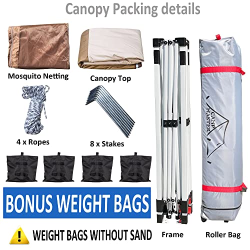 Camp Master Canopy Tent With Mosquito Netting, Outdoor 10X10 Pop-Up Dome Canopy,Patio Tents For Parties,Quick Easy Setup Canopies With Waterproof Roof, Roller Bag, 4 Sandbags (10 Ft, Brown) #TOP6
