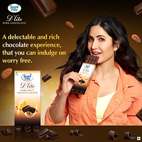 Image of Sugar Free D'lite Zesty Orange Flavour Dark Chocolate Bar, 80 grams (Pack of 8)
