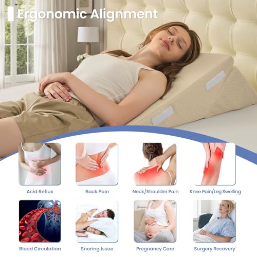Image of Sasttie Wedge Pillow for After Surgery, Adjustable Bed Wedge Pillow Headboard for Acid Reflux, Sleeping, Neck & Back Support, with Removable Cover, Beige