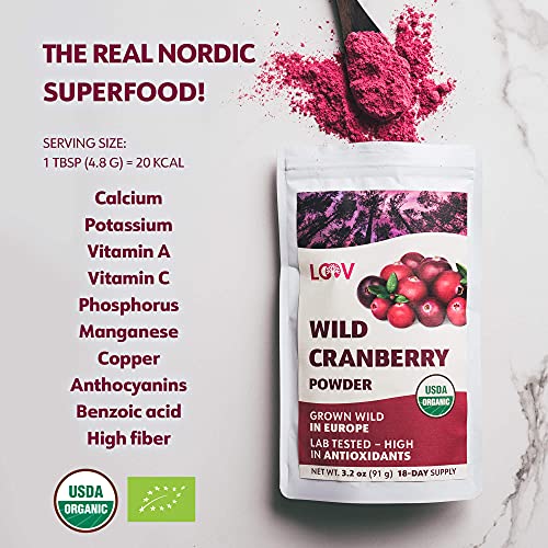 Wild Organic Freeze Dried Cranberry Powder, 3.2 Oz, 18-Day Supply, From Nordic Forests, No Added Sugar #TOP1