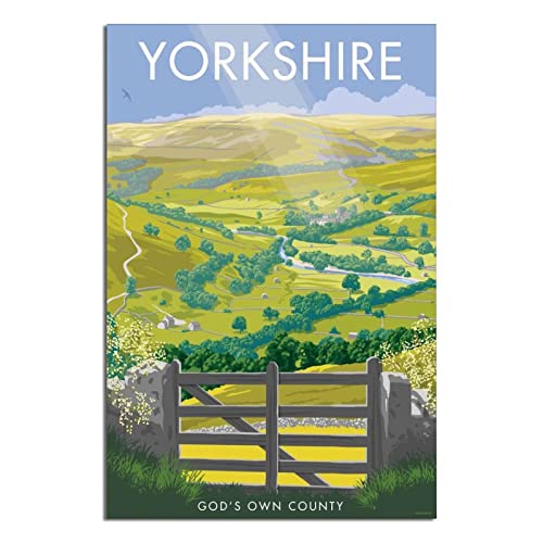 Affiche de voyage vintage de l'Angleterre Yorkshire - Impression sur toile - Déco chambre, Décoration murale pour chambre à coucher, bureau - 20 x 30 cm