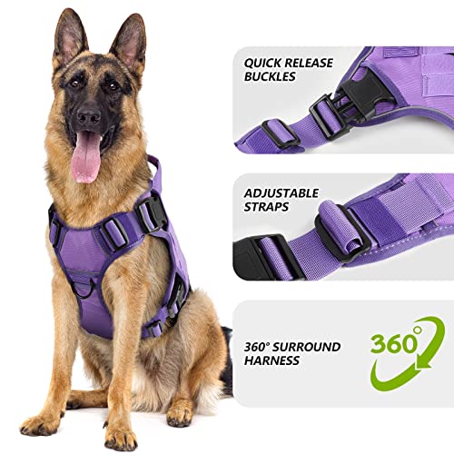 WINGOIN Purple Tactical Dog Harness with Handle Tactical Dog Harness for Large Dogs No Pull Adjustable Pet Harness Reflective K9 Military Service Dog Vest for Walking Hiking Training (L) by WINGOIN - Image 2