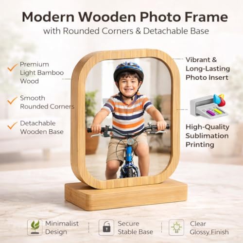 Image of Rangoli Wooden Photo Frame 13 x 9 cm (130 x 90 mm) with Base 93 x 42 mm Decorative Personalized Picture Frame for Home Decor Gift. D-7
