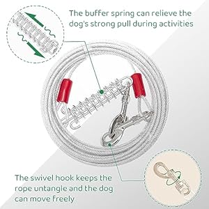 Dog Tie Out Cable and Stake – 30 FT Long Dog Cable Leash with Buffer Spring for Dogs Outside Yard Camping Travel Beach,etc. – Heavy Duty Anti Rust Stake for Small Medium Large Dogs