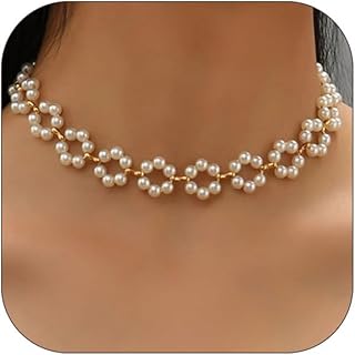 ALRNBY Colorful Flower Choker Necklace for Women Boho Trendy Gold Chain Necklace Stainless Steel Beaded Chain Necklace Cut...