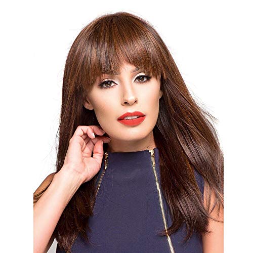 Synthetic Wig with Bangs Long Straight Ombre Hair Heat Resistant Full Wig for Women Girls Lady,Brown Mix Blonde Wig (Brown)