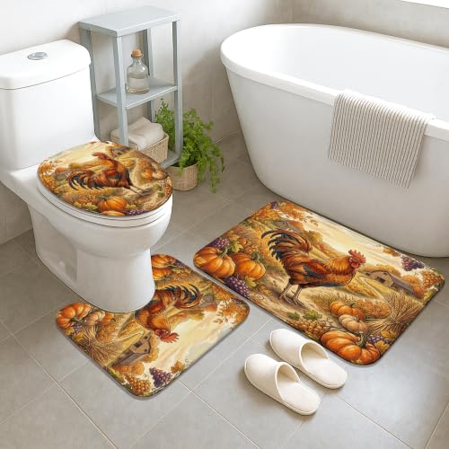 Rideau de douche rustique orange avec tapis de bain déco automne