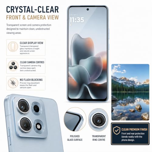Image of ArmourPro Edge to Edge Tempered Glass for Motorola Edge 70 Max with Blue Camera Ring Guard, 9H Screen Protector, Anti-Scratch, Anti-Fingerprint, Bubble-Free Installation Kit
