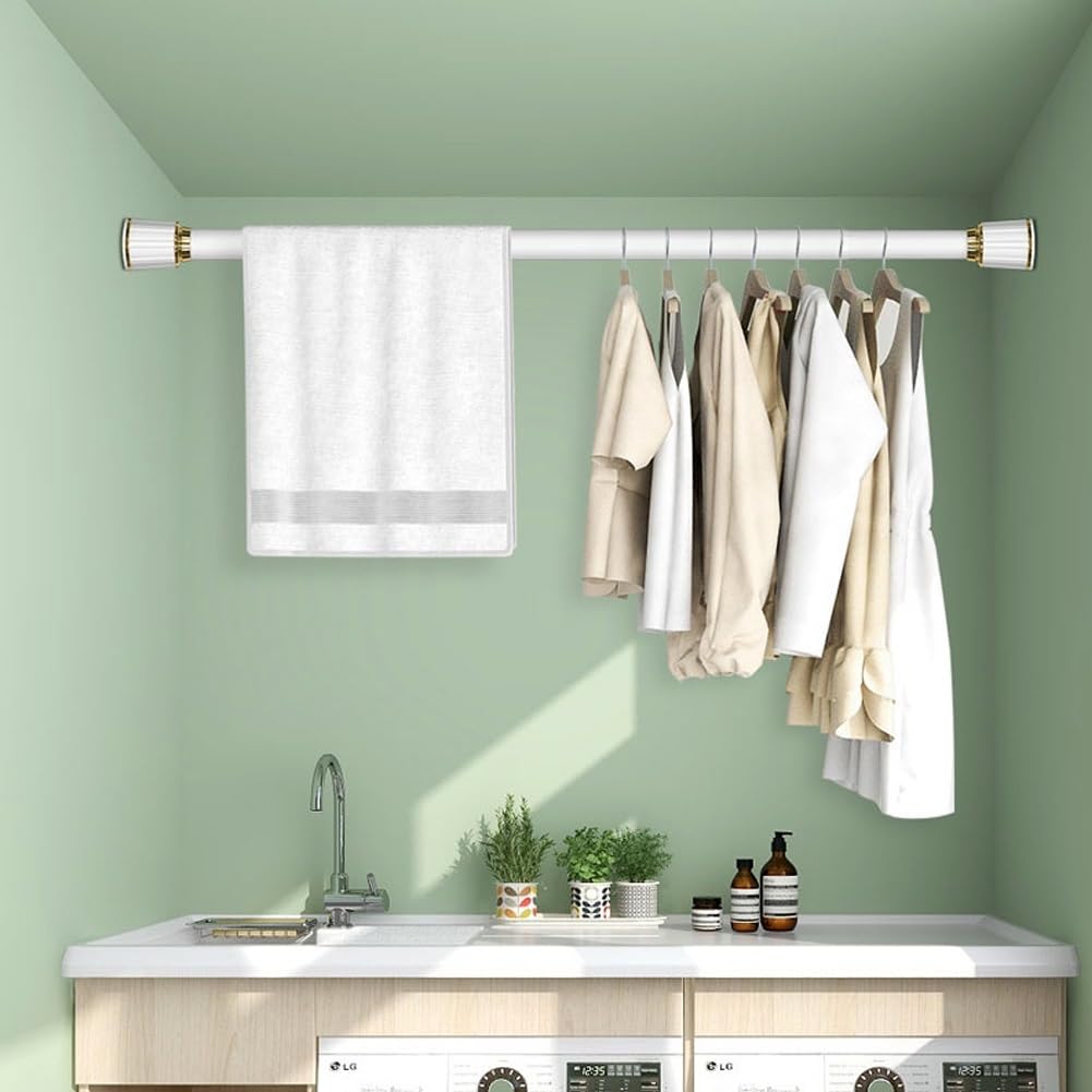 Barra de ducha ajustable sin taladro, 40500 cm, para bahroom y dormitorio, con 20 anillas, solución fácil de instalar y ahorrar espacio