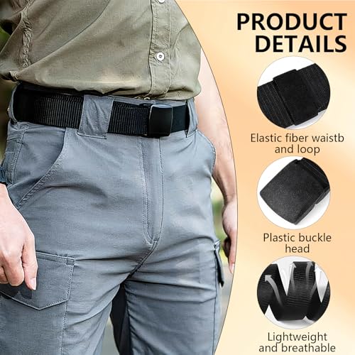 3 Pack Nylon Web Belt with Plastic Buckle Adjustable Tactical Waist Belt 1.5" Width 51" Length for Men Casual Outdoor Wear Black Army Green Grey