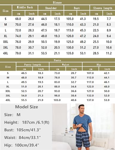 Leversic Letnie zestawy piżamowe męskie krótkie spodenki z miękkim rękawem S-4XL, 287-szary Niebieski, XL