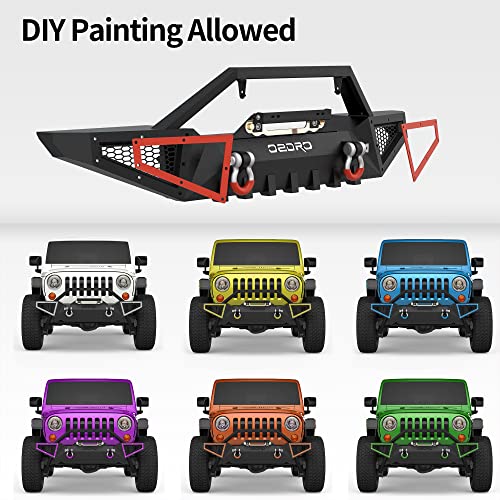 Oedro Front Bumper Compatible With 2007-2018 Jeep Wrangler Jk & Unlimited Jku (2/4 Doors), Rock Crawler Off Road Full Width Bumper With Winch Plate Mounting & 2 X D-Rings #TOP3