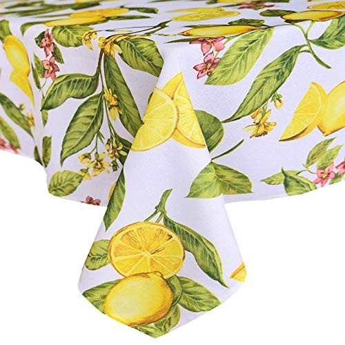 Newbridge Lemon Zest Botanical Print Indoor Outdoor Heavy Weight Fabric Tablecloth - Yellow Lemon Vine Water and Soil Repellent Fabric Tablecloth, 60 Inch X 120 Inch Oblong/Rectangular