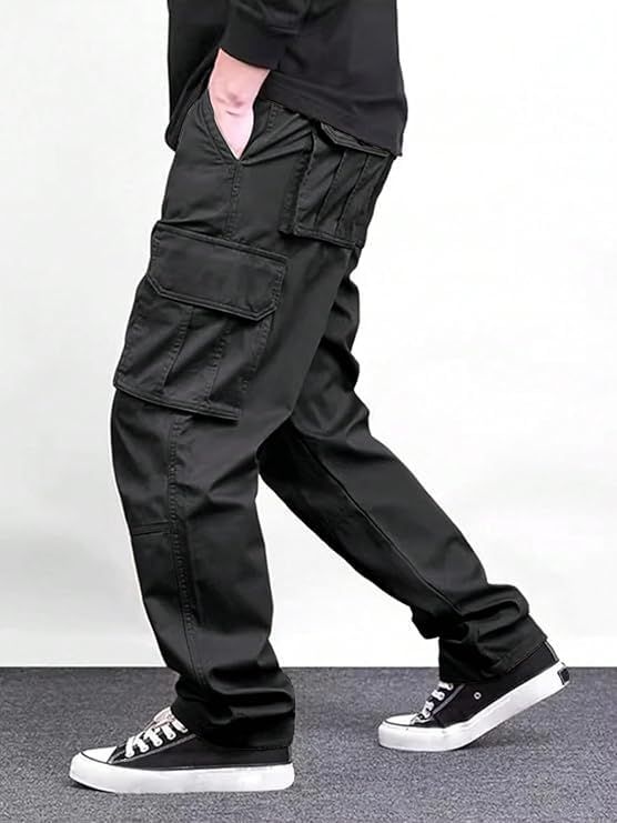 Image of Men Cargo Pants 100% Cotton | Relaxed Fit Utility Cargos for Men with 6 Pockets | Breathable Durable Fabric | Casual Streetwear Travel & Outdoor Pants