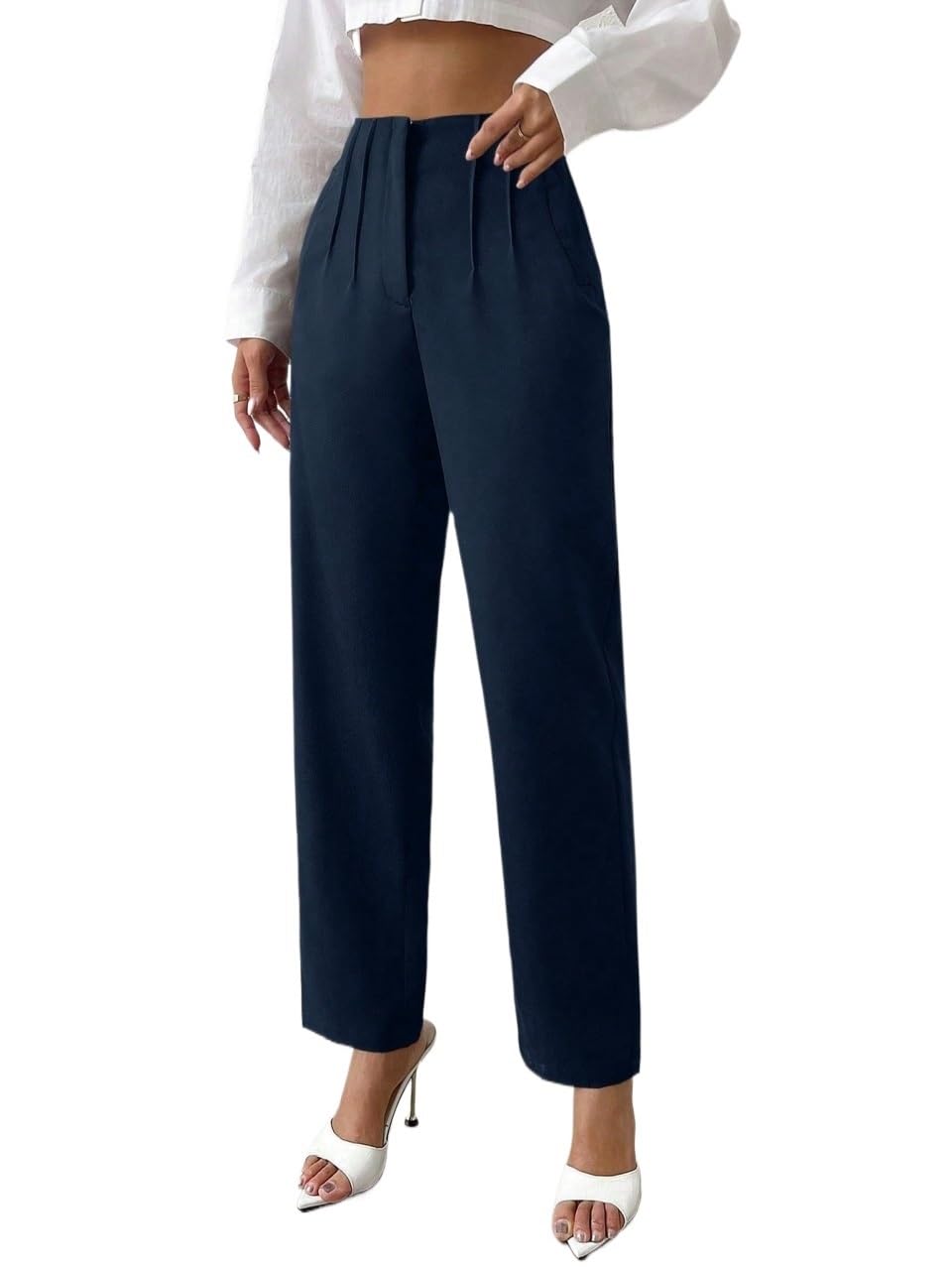 RAISER Womens Business Work Casual Pants Solid Pleated Straight Leg Pants High Waist