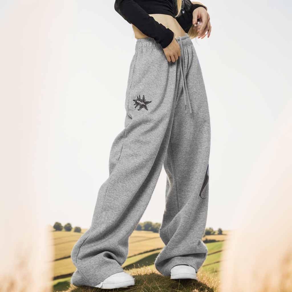 Female Star Printed Sports Pants Y2K Drawstring Elastic Waist Jogging Pants Street Loose Straight Leg Pants - Image 2