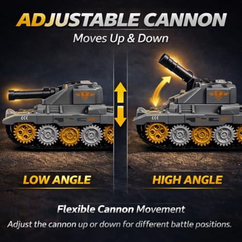 Image of TEC TAVAKKAL Battle Breakers Toy Military Tank for Kids with Mini Tank Launcher, 360 Rotating Turret & Adjustable Cannon | Action Battle Toy Vehicle with Moving Wheels for Kids (Gray)